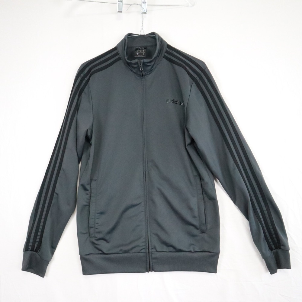 Adidas Jacket Mens Small Full Zip Activewear Track Mock Neck Gray‎ Long Sleeve